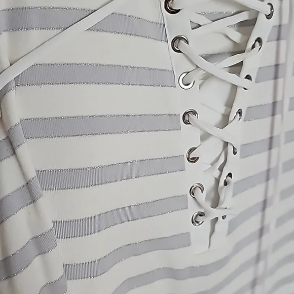 White House Black Market Lace up Sleeveless Top with stripes - Picture 5 of 6